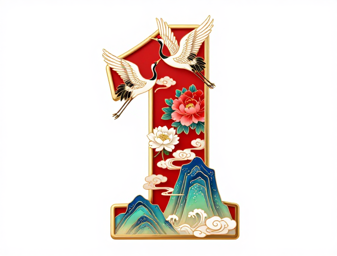 红金祥云数字“1”吉祥艺术字设计