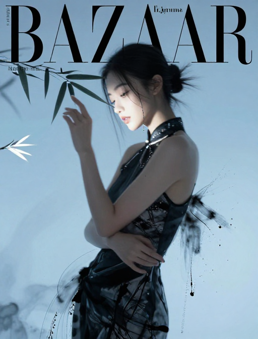 新中式清冷风：BAZZAR杂志封面水墨人像