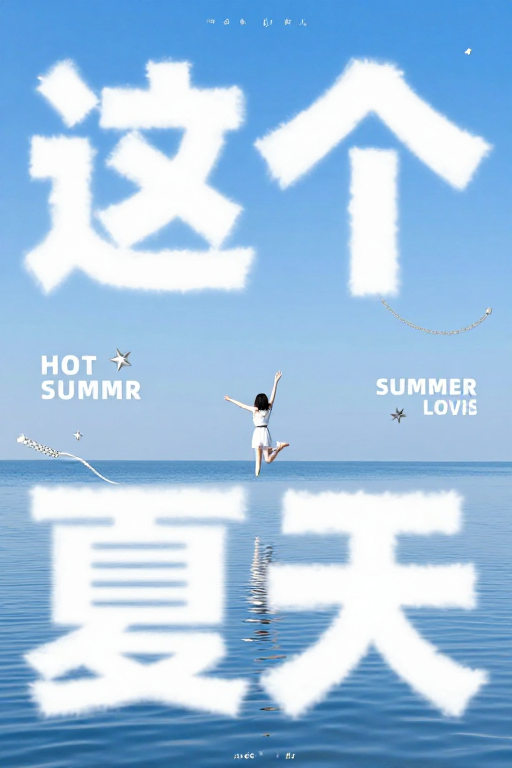 夏日清新：云朵文字与少女的梦幻瞬间