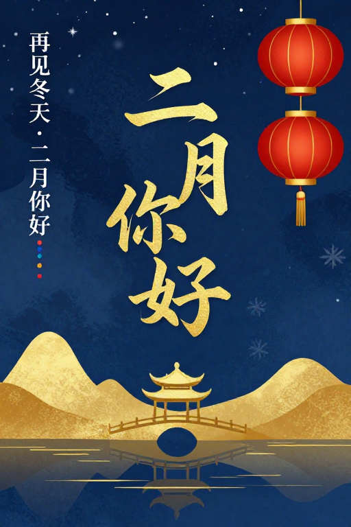 新中式二月祝福:金墨山水与冬春交替的视觉诗篇