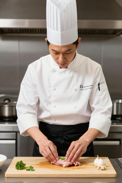 专注烹饪的厨师肖像