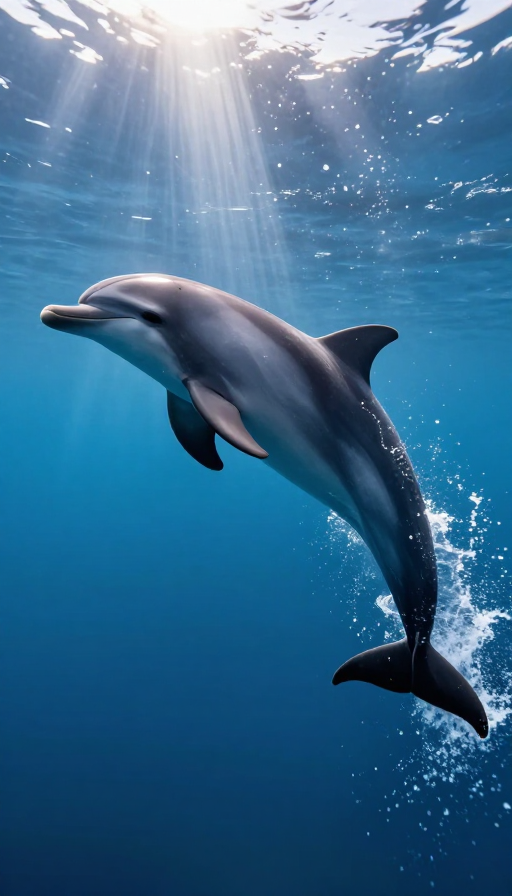 跃出清波的海豚：8K超现实水下光影瞬间