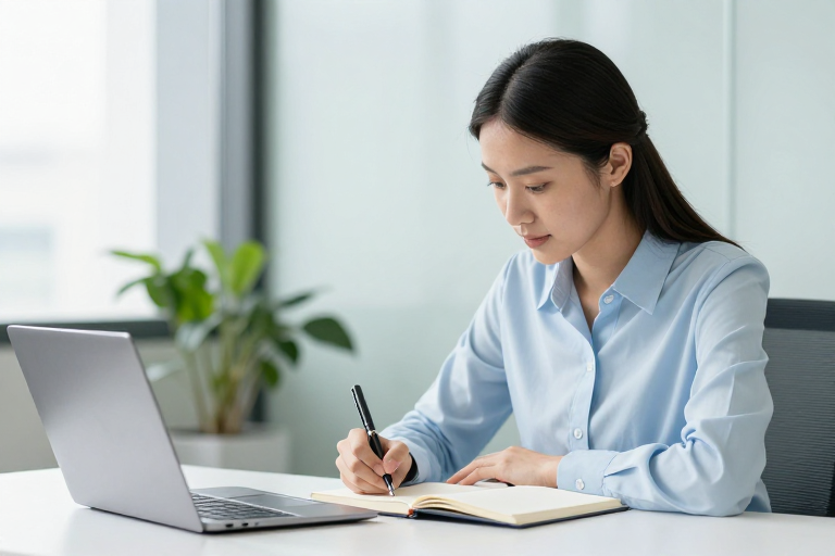 专注职场女性：高效书写与办公瞬间