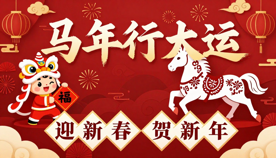 红色剪纸风马年行大运海报：传统插画新年设计
