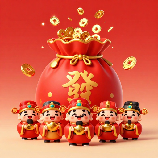 新春卡通财神福袋插画：红金喜庆招财吉祥寓意
