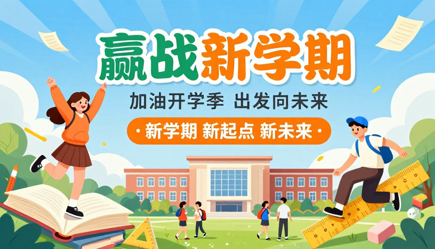 活力手绘插画：迎新学期出发向未来