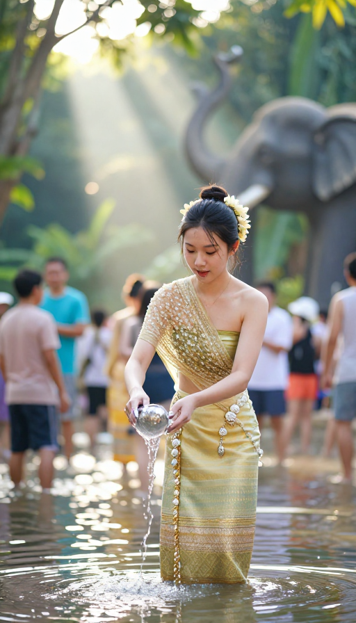 傣族少女金线筒裙晨光之美摄影作品