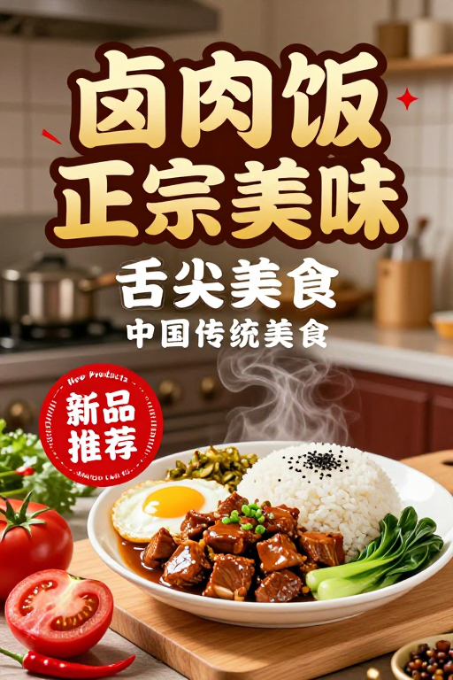传统风味邂逅现代设计:卤肉饭美味海报