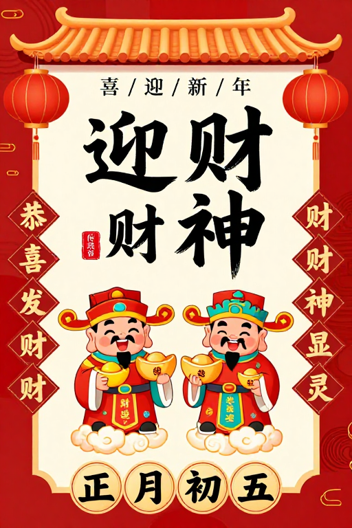 喜庆中国风迎财神新年海报