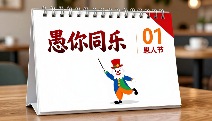 愚人节台历海报:手写艺术字与卡通插画融合设计