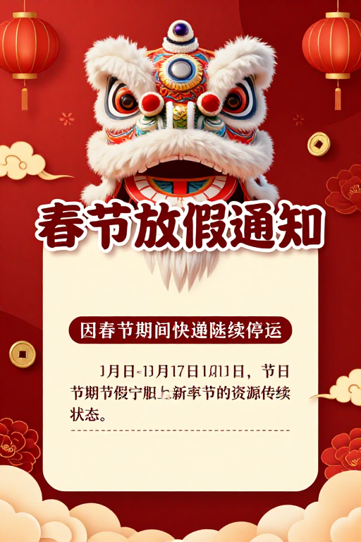 喜庆中国风春节海报,舞狮通知设计