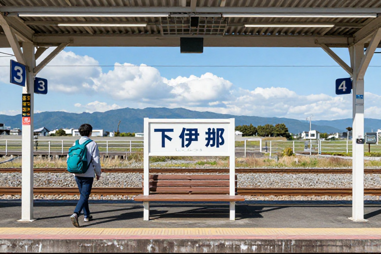 日本下伊那车站:蓝白光影下的宁静旅途