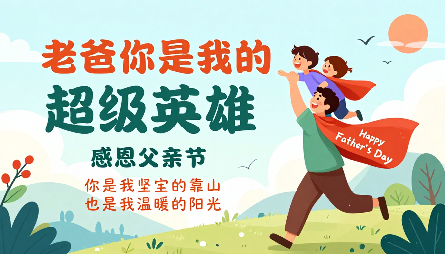 父亲节温馨插画:父爱如山如阳光守护