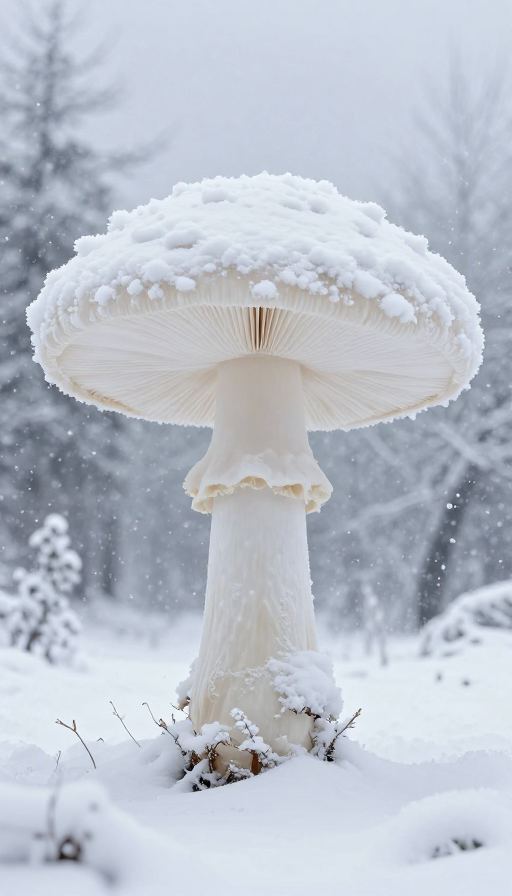 雪中巨型雪花蘑菇:超高清仙境奇景