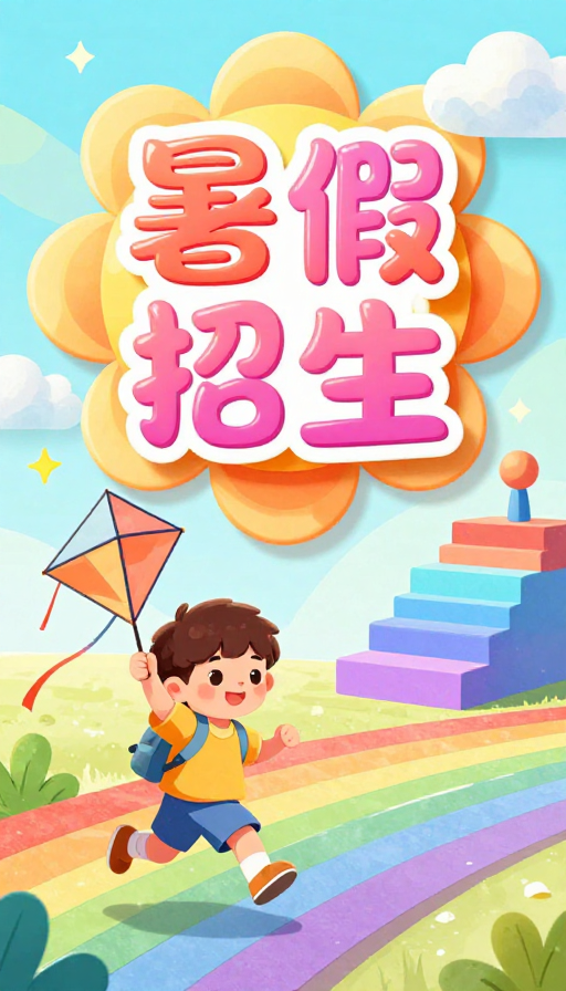 活力暑假招生·彩虹奔跑卡通插画海报