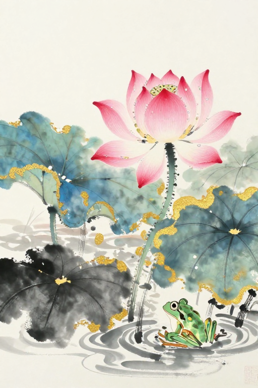 芙蕖初绽：水墨荷韵中的高洁守望