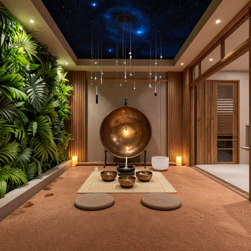 夯土原木侘寂风客厅:星空下的禅意茶席