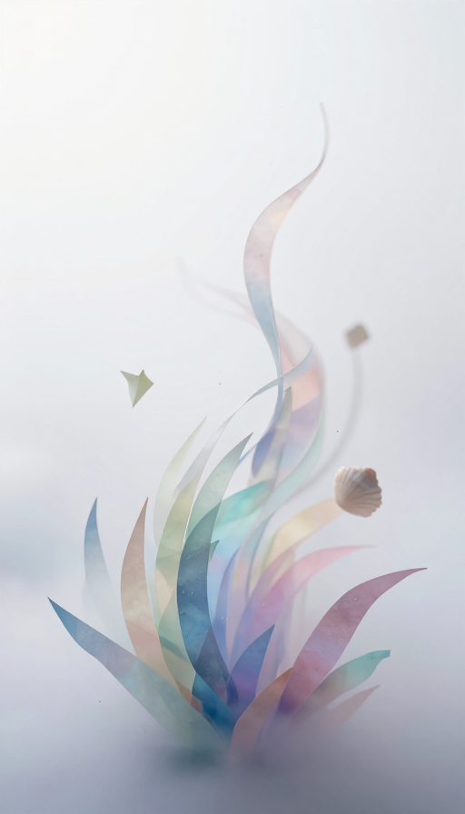 空灵幻境:水彩般的流动水草与贝壳的虚实之美
