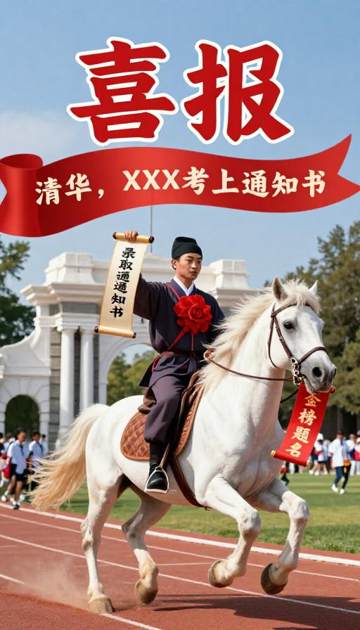 金榜题名庆清华：古驿传喜讯奔马奔腾