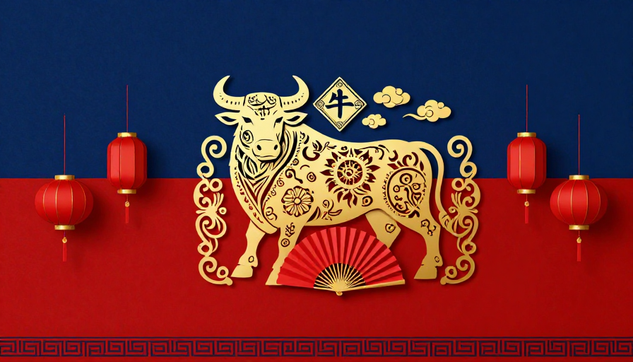 金牛瑞祥·红蓝古韵剪纸生肖插画