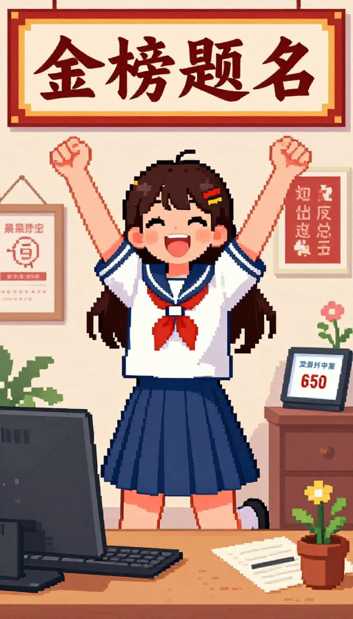 像素风少女欢庆金榜题名喜悦