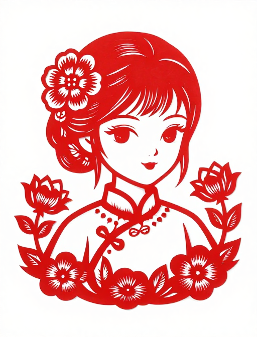 中国剪纸女孩肖像：传统吉祥的高贵艺术