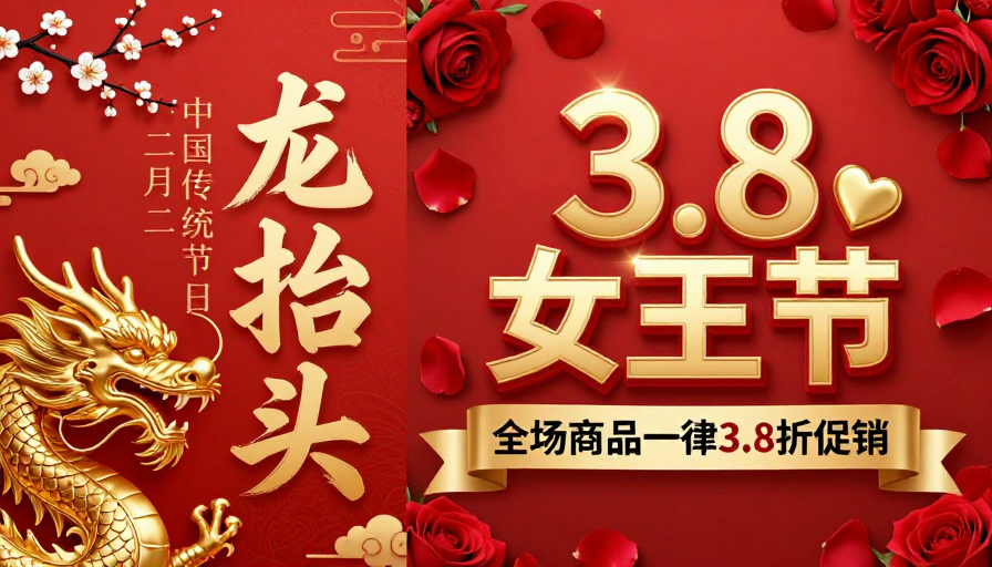 龙抬头双庆:传统与现代交融的促销海报