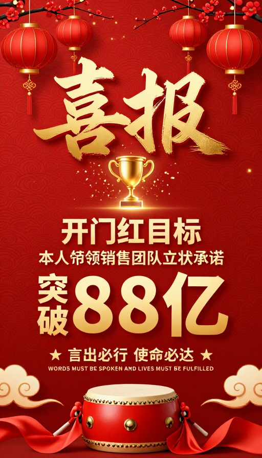 喜庆中国风商业庆典海报:88亿目标闪耀