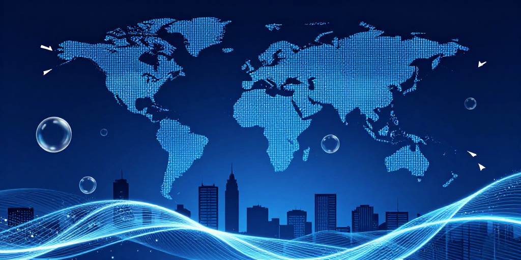 深蓝科技风世界地图数据流背景