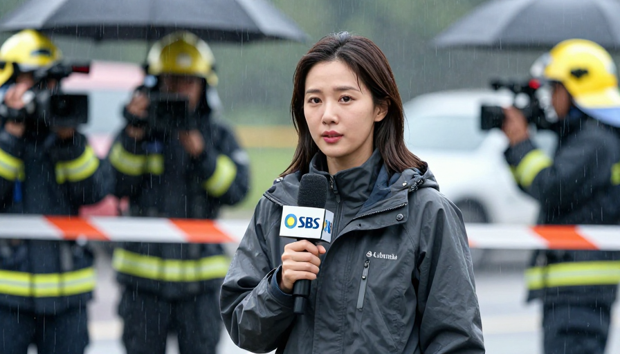 雨中记者直击SBS事故现场报道