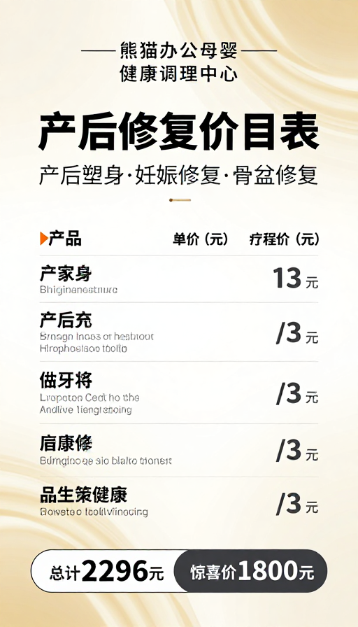 简约高级母婴健康价目表海报