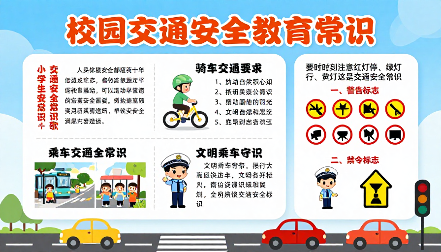 清新蓝白校园交通安全教育海报