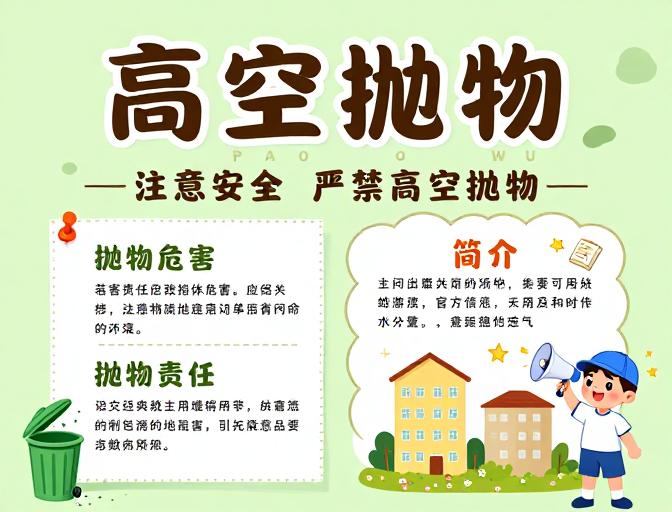 高空抛物公益海报：温馨插画风警示教育宣传图