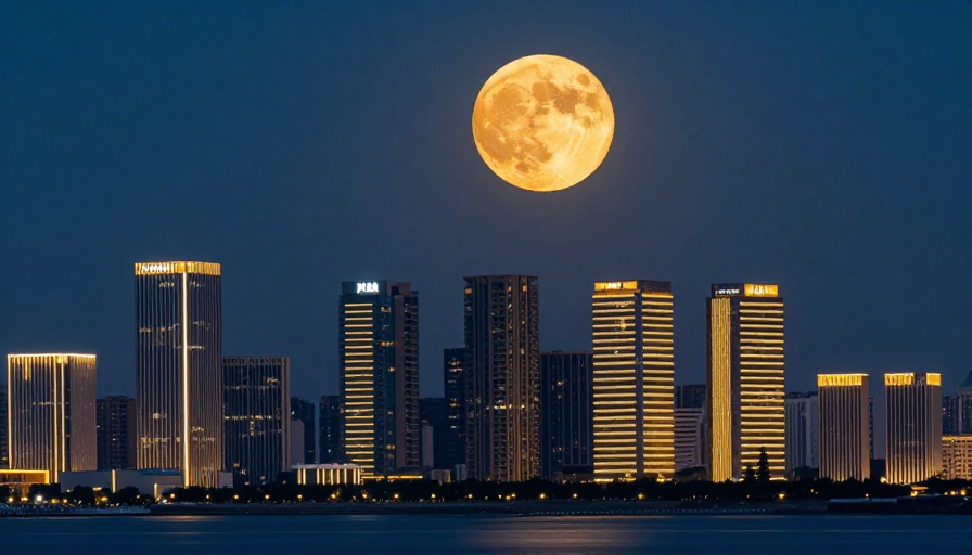 橙月映城：现代都市夜景摄影大片