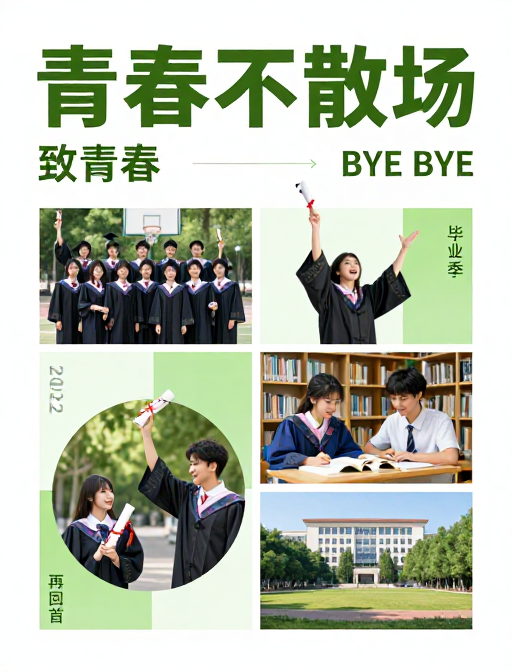青春不散场:绿色主题毕业季海报设计