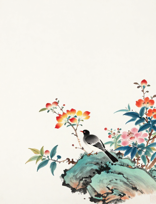 艳彩极简国风：留白之美与山水花鸟的8K超清画卷