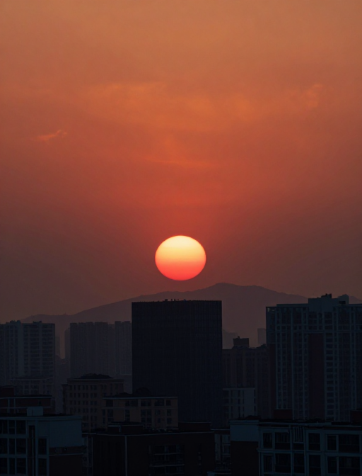 红日初升映城市：东方晨曦美景