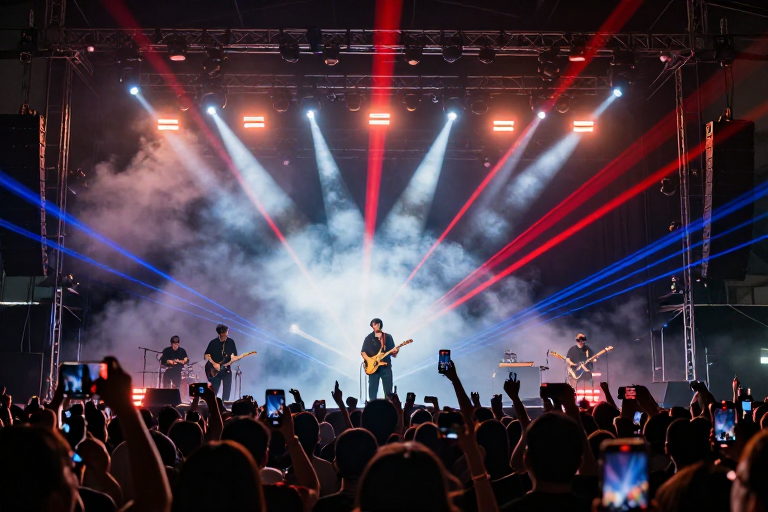 电吉他与激光交织：震撼演唱会现场瞬间