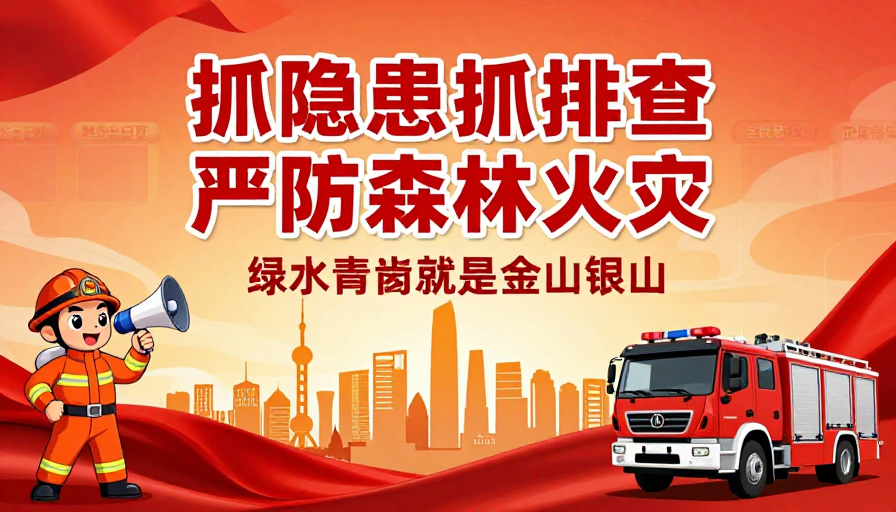 红色公益海报：抓隐患 防森林火灾