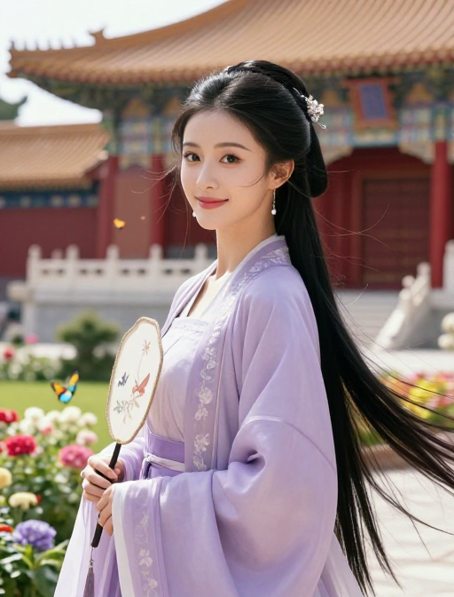 紫衣宫妃的古典婉约:汉服风华与宫廷画卷