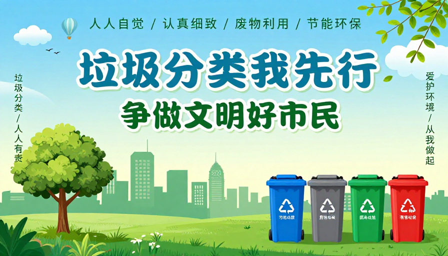 清新现代环保海报:垃圾分类公益宣传