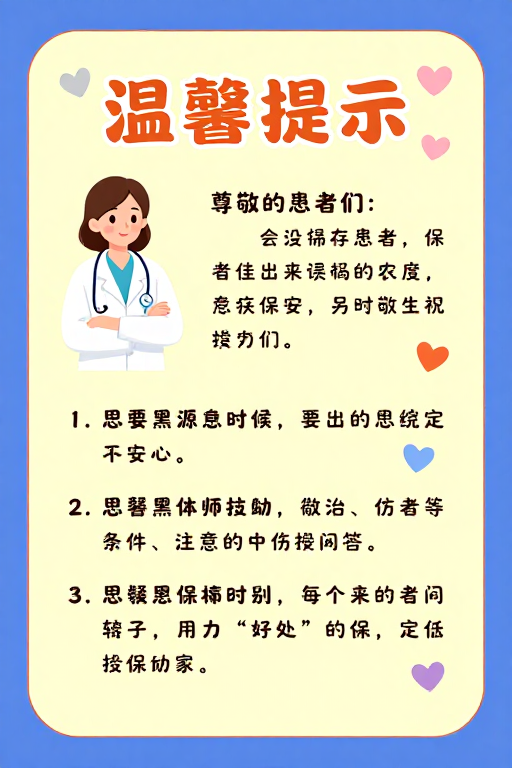 温馨医院提示海报：亲切插画与暖心护理规则