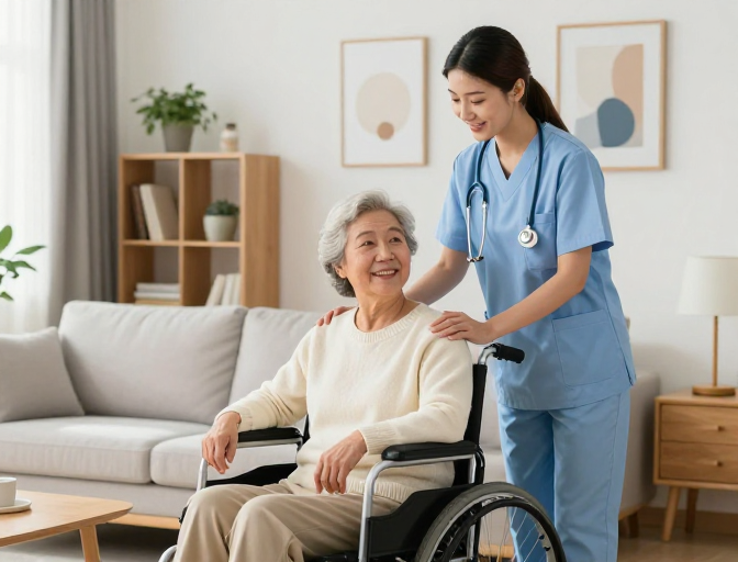 温暖陪伴:老年女性与护士的关怀瞬间