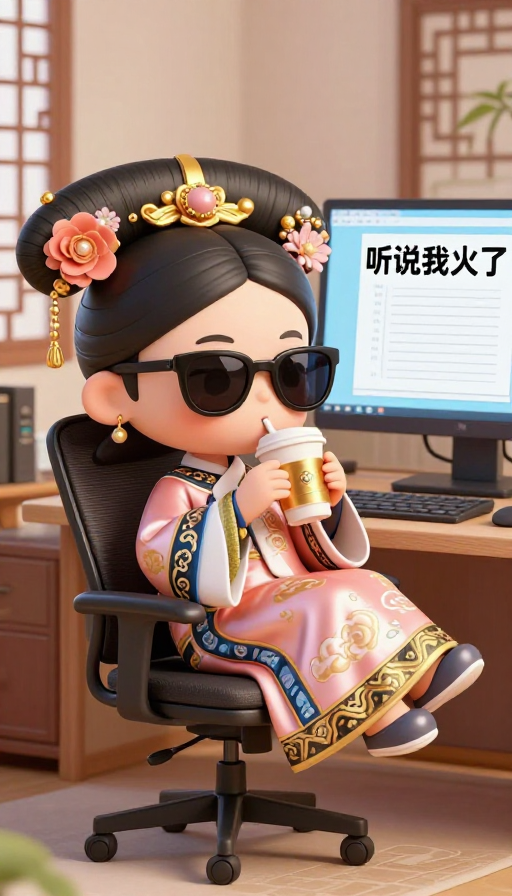 新中式Q版格格慵懒办公，古典与现代碰撞