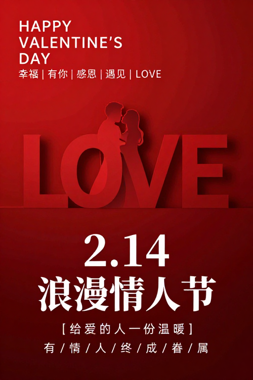 浪漫情人节专属:红韵LOVE立体剪影海报
