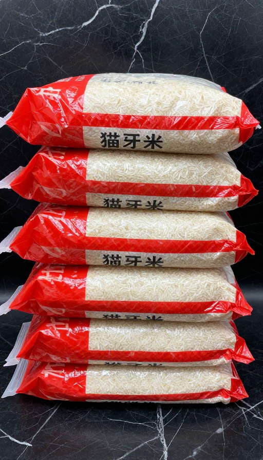 黑底红袋堆叠猫牙米实拍高清细节