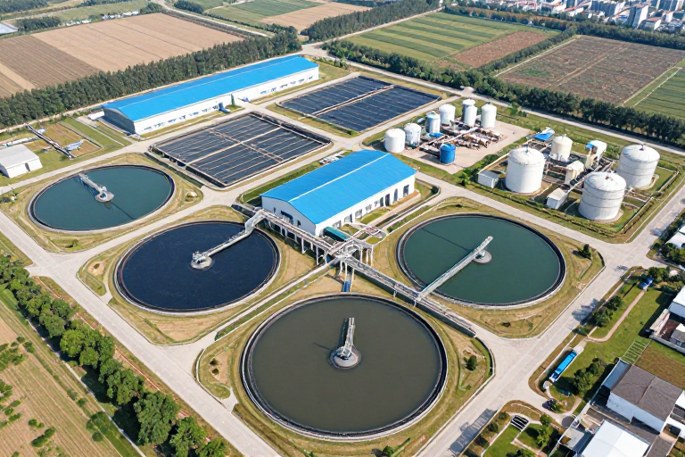 现代污水处理厂全景：高效环保设施展示
