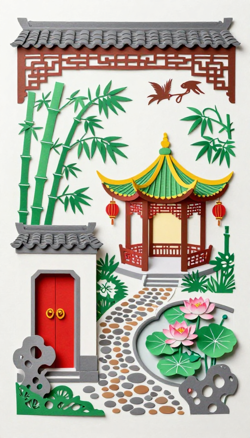 国风剪纸园林艺术：雅致拼贴之美