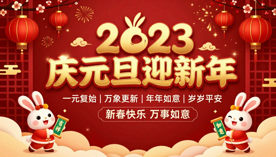 2023兔年新春海报：喜庆中国风