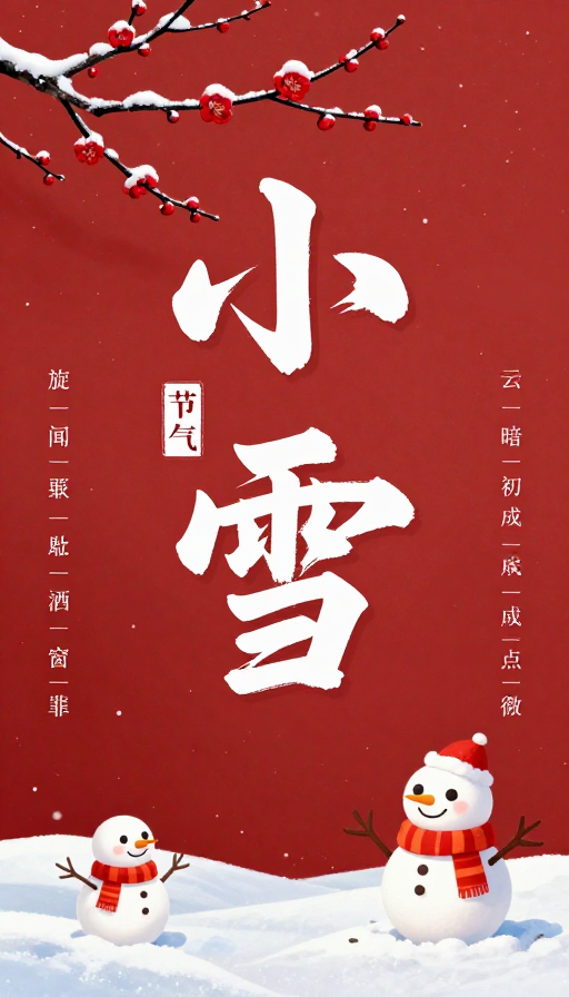 红底水墨‘小雪’海报：传统节气与现代艺术融合